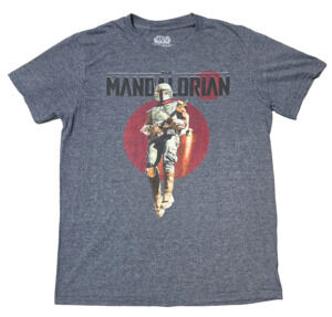 Star Wars The Mandalorian Boba Fett Grey Graphic T-Shirt Mad Engine Size Medium